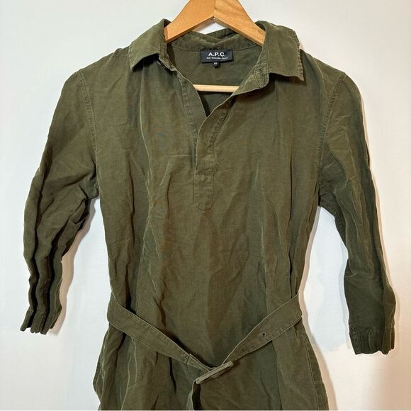 A.P.C. Linen And Silk Belted Green Shirt Dress Size XS - Picture 2 of 8